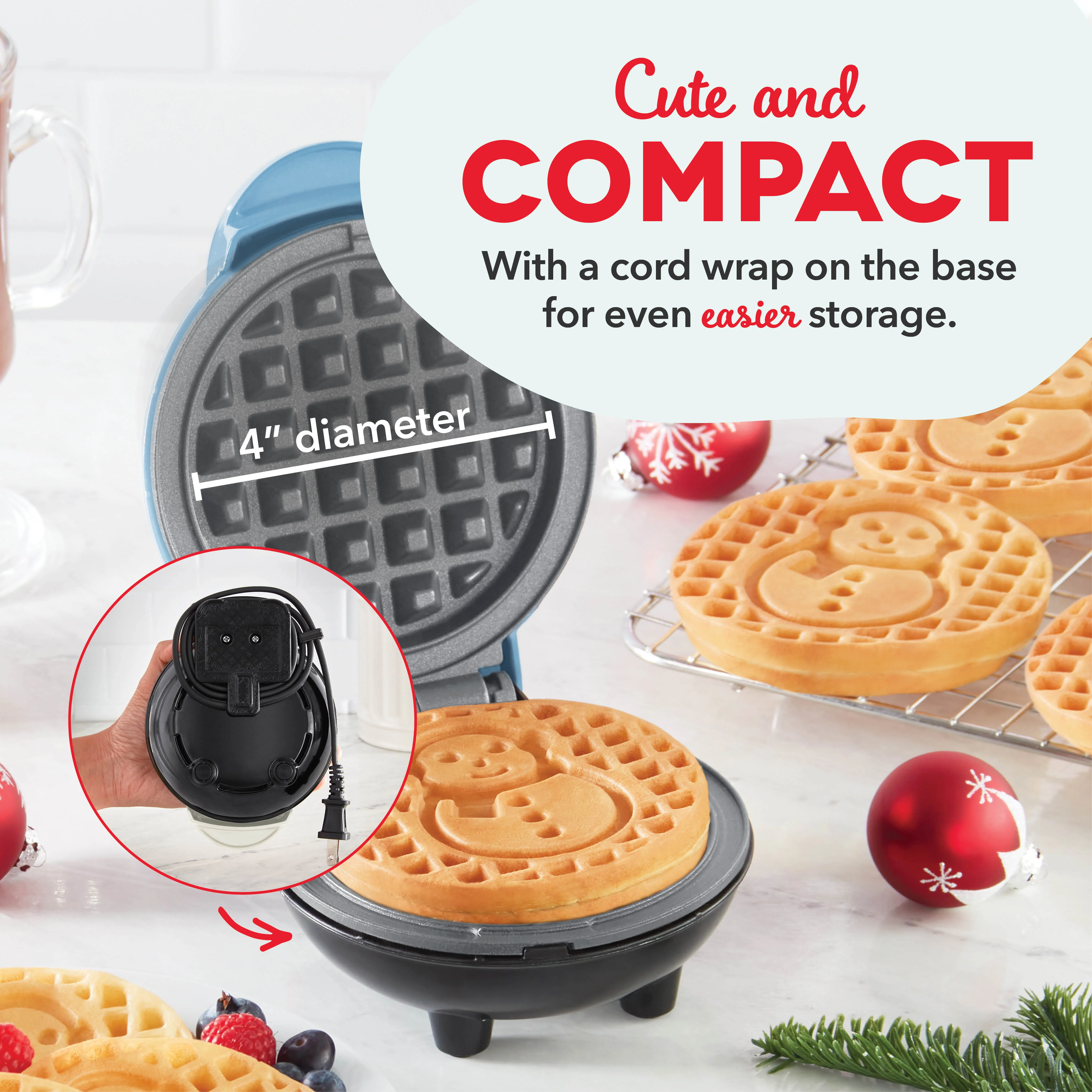 Ceramic Nonstick Snowman Mini Waffle Maker - Image 6