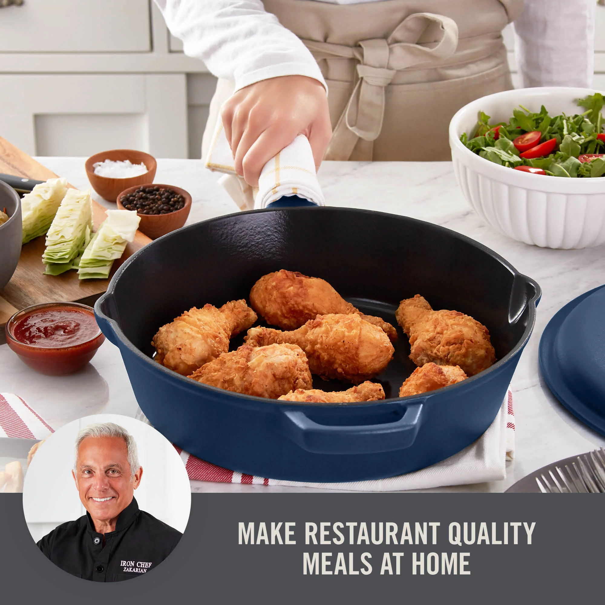 4.5 Qt. Nonstick Cast Iron Deep Skillet with Lid - Image 10