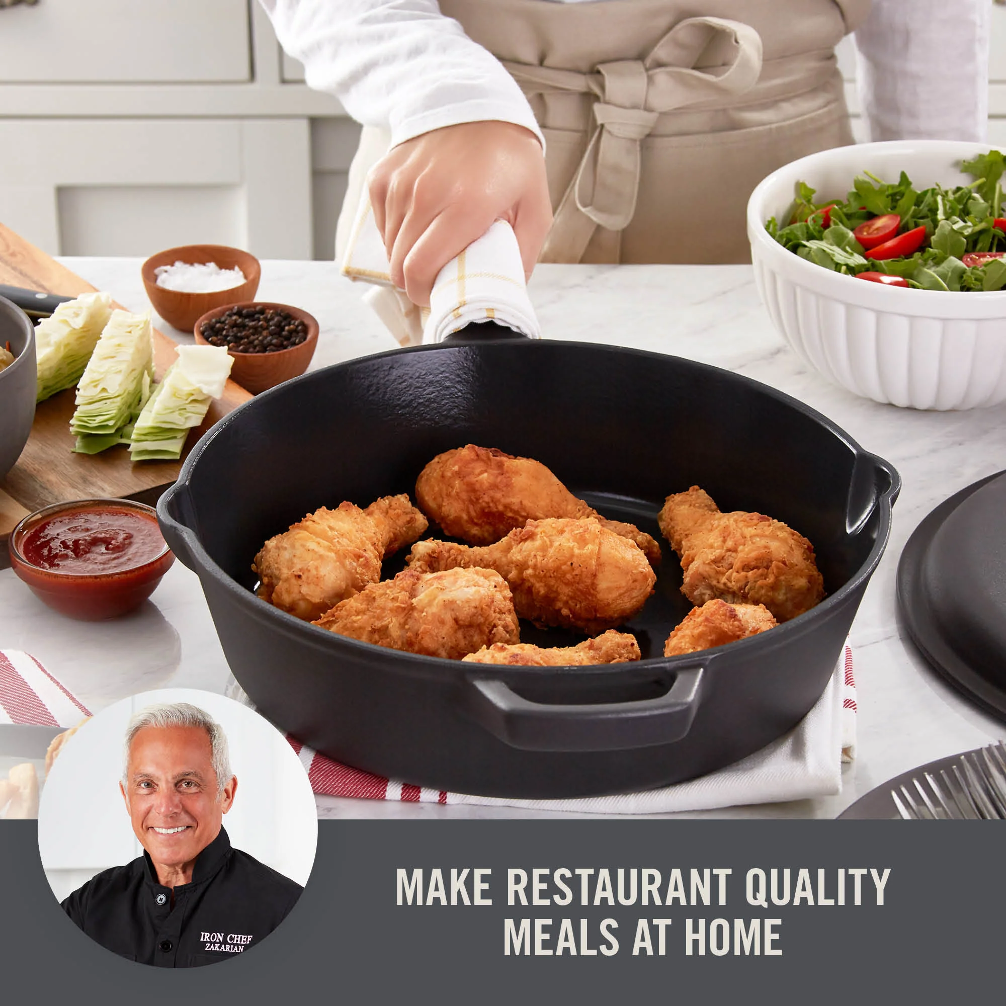 4.5 Qt. Nonstick Cast Iron Deep Skillet with Lid - Image 2